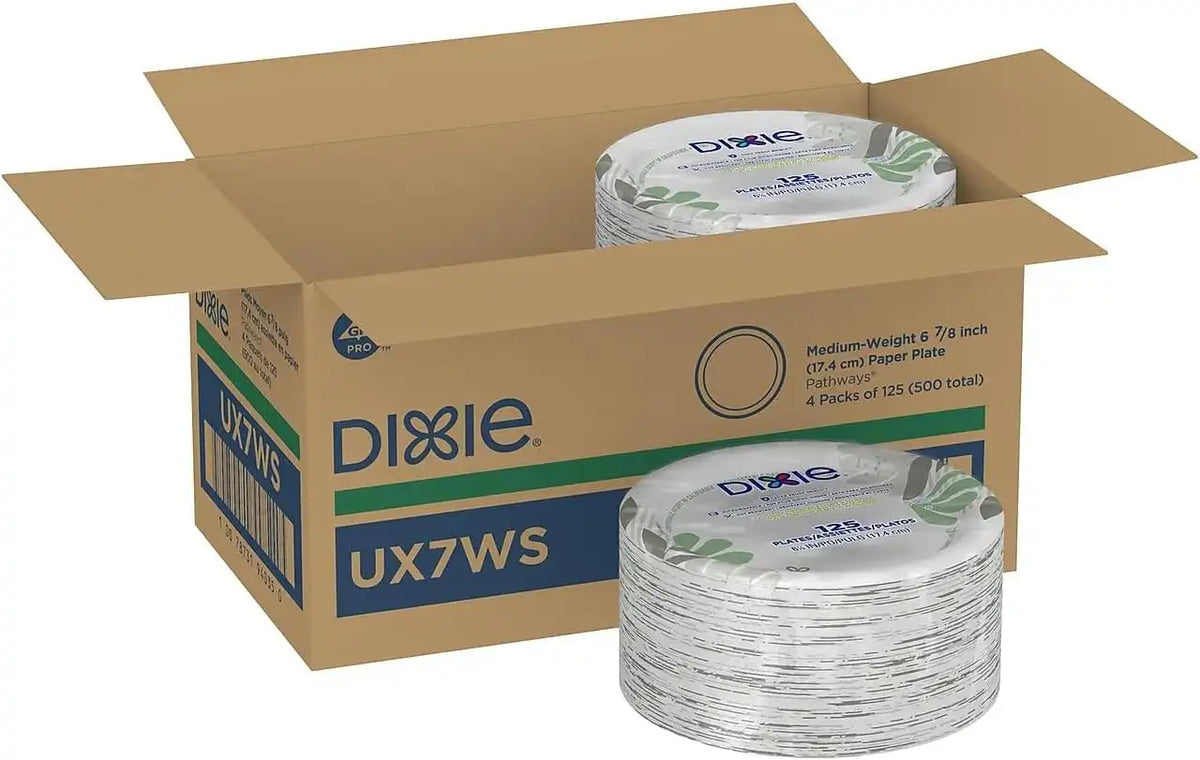 Dixie Pathways Medium-Weight Paper Plates, 6 7/8-inch, 500/Carton (UX7WS)