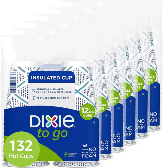 Dixie To Go Paper Coffee Cups, 12 oz, 132 Count, Insulated Disposable Cups