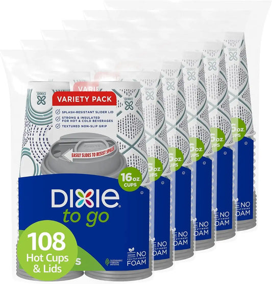 Dixie To Go Disposable Coffee Cups With Lids, 16 oz Paper Cups, 108 Count