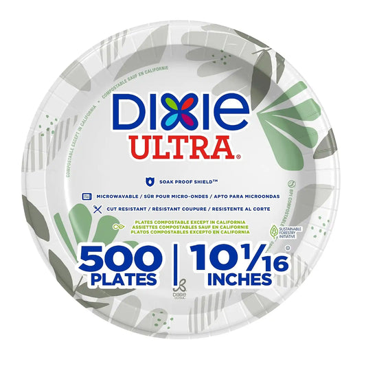 Dixie Ultra 10 Inch Heavy-Weight Paper Plates By GP PRO, Pathways Botanical Design, 500 Count (125 Disposable Plates Per Pack, 4 Packs Per Case), SXP10PATH