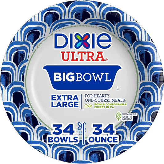 Dixie Ultra Large Paper Bowls, 34 oz Disposable Bowls, 34 Count