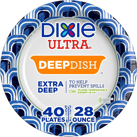 Dixie Ultra,Deep Dish Paper Plates,28 Oz,Heavy Duty,Microwave-Safe,Soak-Proof,Cut Resistant,Disposable Plates For Heavy,Messy Meals,40 Count (Pack of 3)