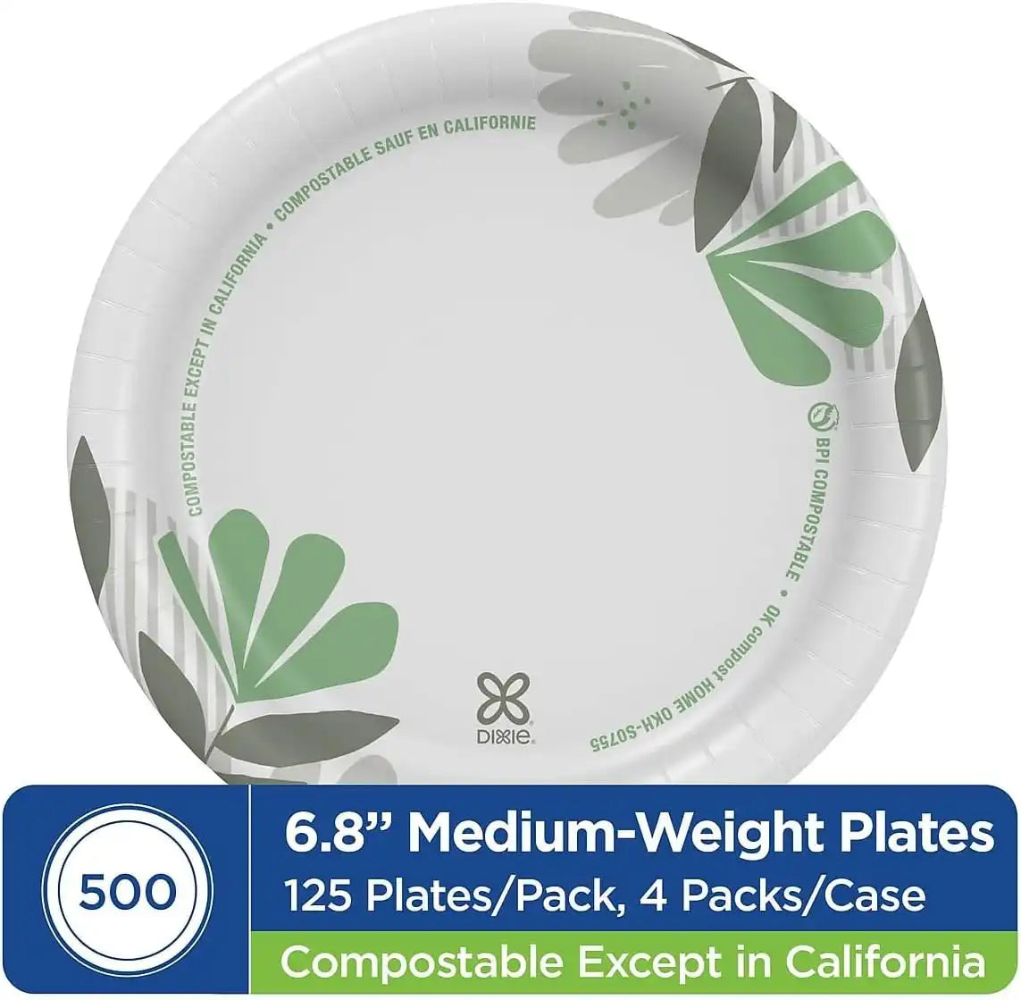 Dixie Pathways Medium-Weight Paper Plates, 6 7/8-inch, 500/Carton (UX7WS)