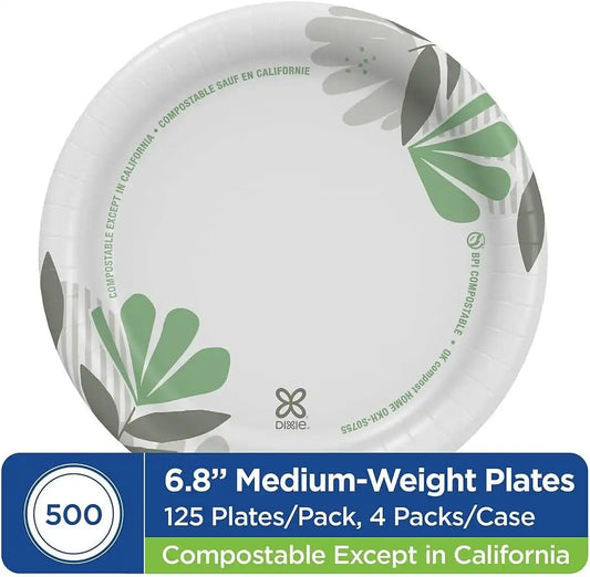 Dixie Pathways Medium-Weight Paper Plates, 6 7/8-inch, 500/Carton (UX7WS)