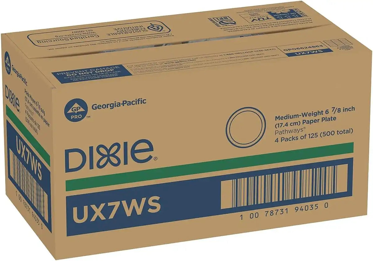 Dixie Pathways Medium-Weight Paper Plates, 6 7/8-inch, 500/Carton (UX7WS)