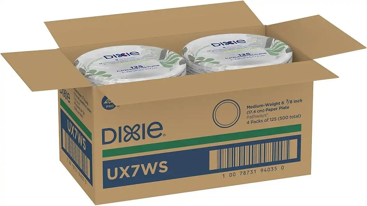 Dixie Pathways Medium-Weight Paper Plates, 6 7/8-inch, 500/Carton (UX7WS)