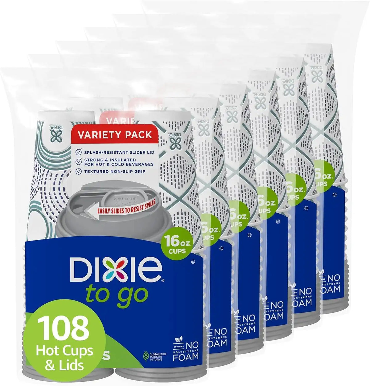 Dixie To Go Disposable Coffee Cups With Lids, 16 oz Paper Cups, 108 Count
