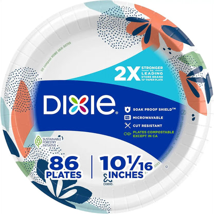 Dixie Paper Plates 10 Inch, Disposable Dinner Plates, 86 Ct