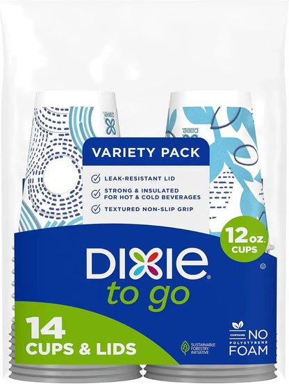 Dixie To Go Coffee Cups with Lids, 12 oz, Disposable Insulated Paper Cups