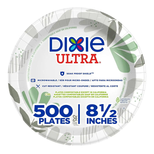 Dixie Ultra 8.5 Inch Heavy-Weight Paper Plates By GP PRO, Pathways Botanical Design, 500 Count (125 Disposable Plates Per Pack, 4 Packs Per Case), SXP9PATH