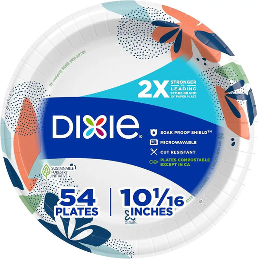 Dixie Disposable Large Paper Plates 10 Inch, Heavy Duty, 54 Count (Pack of 5)