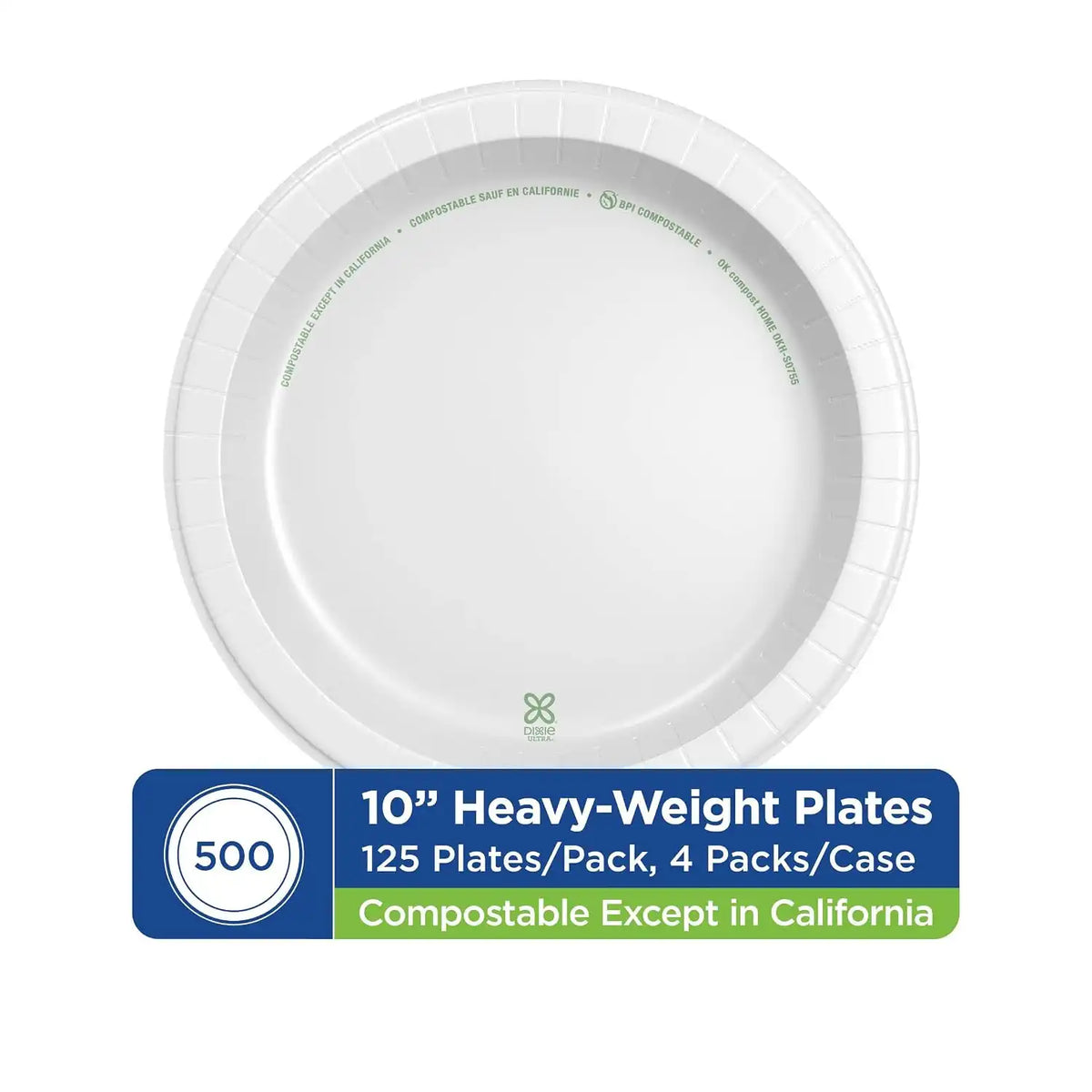 Georgia-Pacific Dixie Ultra 10 1/16 Inch Heavy-Weight Paper Plates, White, 500 Count, Bulk Case, 4 Packs/125 Count Per Pack, SXP10W