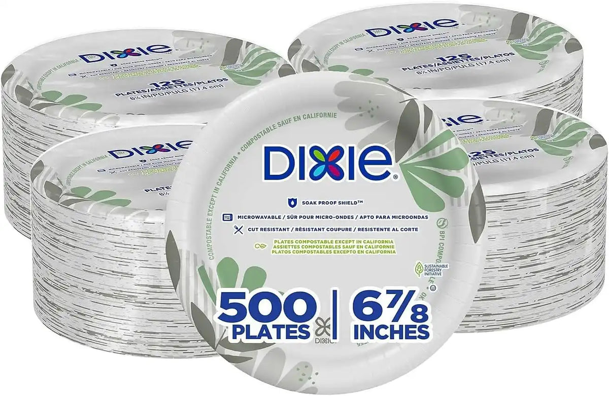 Dixie Pathways Medium-Weight Paper Plates, 6 7/8-inch, 500/Carton (UX7WS)