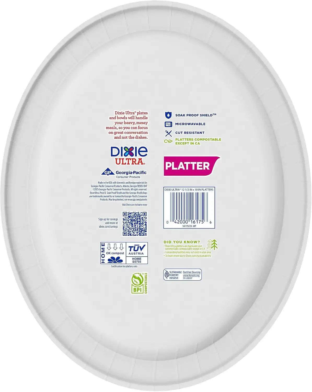 Dixie Ultra Disposable Paper Platters, 10"x 12.5", 25 Count, Serving Plates