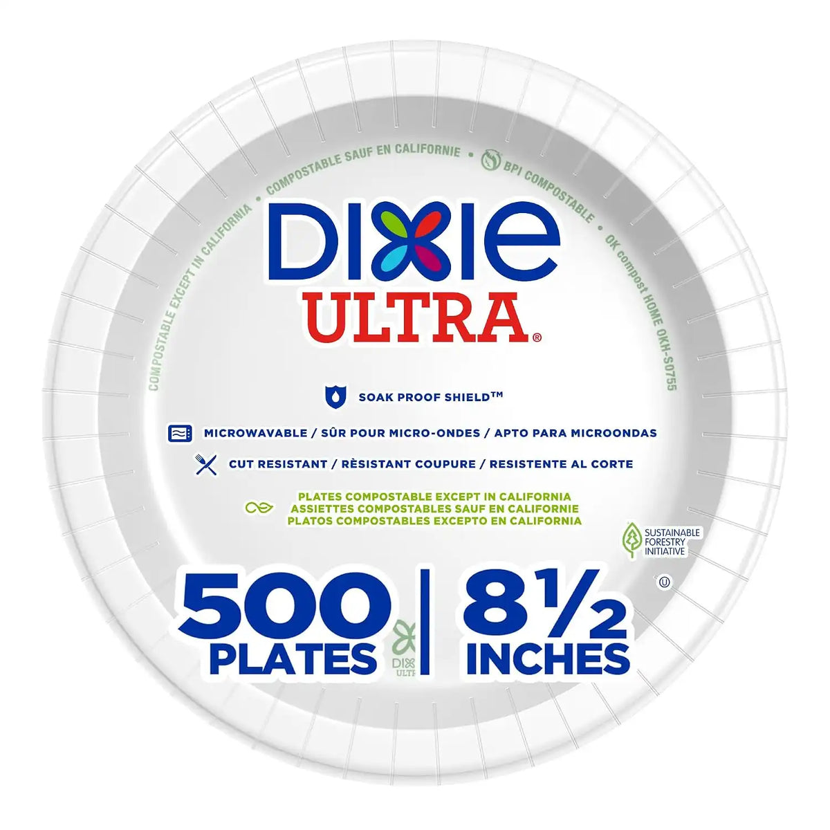 Georgia-Pacific Dixie Ultra 8 1/2 Inch Heavy-Weight Paper Plates, White, 500 Count, Bulk Case, 4 Packs/125 Count Per Pack, SXP9W