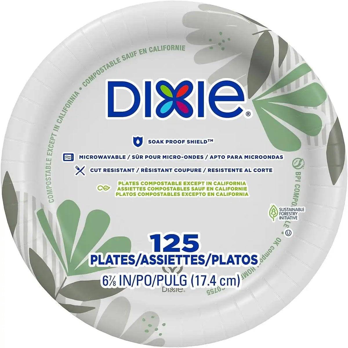 Dixie Pathways Medium-Weight Paper Plates, 6 7/8-inch, 500/Carton (UX7WS)