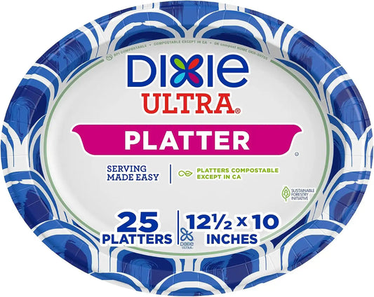 Dixie Ultra Disposable Paper Platters, 10"x 12.5", 25 Count, Serving Plates