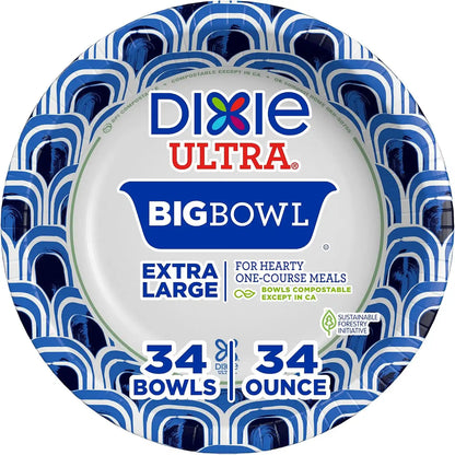 Dixie Ultra Large Paper Bowls, 34 oz Disposable Bowls, 34 Count