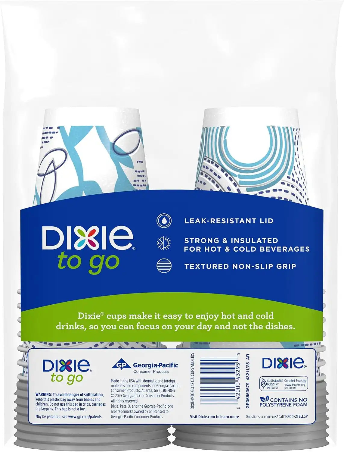 Dixie To Go Paper Coffee Cups With Lids, 12 oz, 14 ct, Disposable Insulated Paper Cups for On-The-Go Hot or Cold Beverages (Pack of 8)