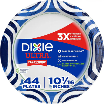 Dixie Ultra Large Paper Plates 10 Inch, Heavy Duty Disposable Plates, 44 ct