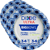 Dixie Ultra Extra Large Paper Bowls, 34 oz, 34 Count, Compostable, Microwave Safe, Disposable Bowls for Heavy Meals, Soups, Stews, and Everyday Use (Pack of 3)