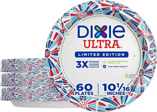 Dixie Ultra Paper Plates, 10 1/16 Inch, Summer Print, 60 Ct, Heavy Duty