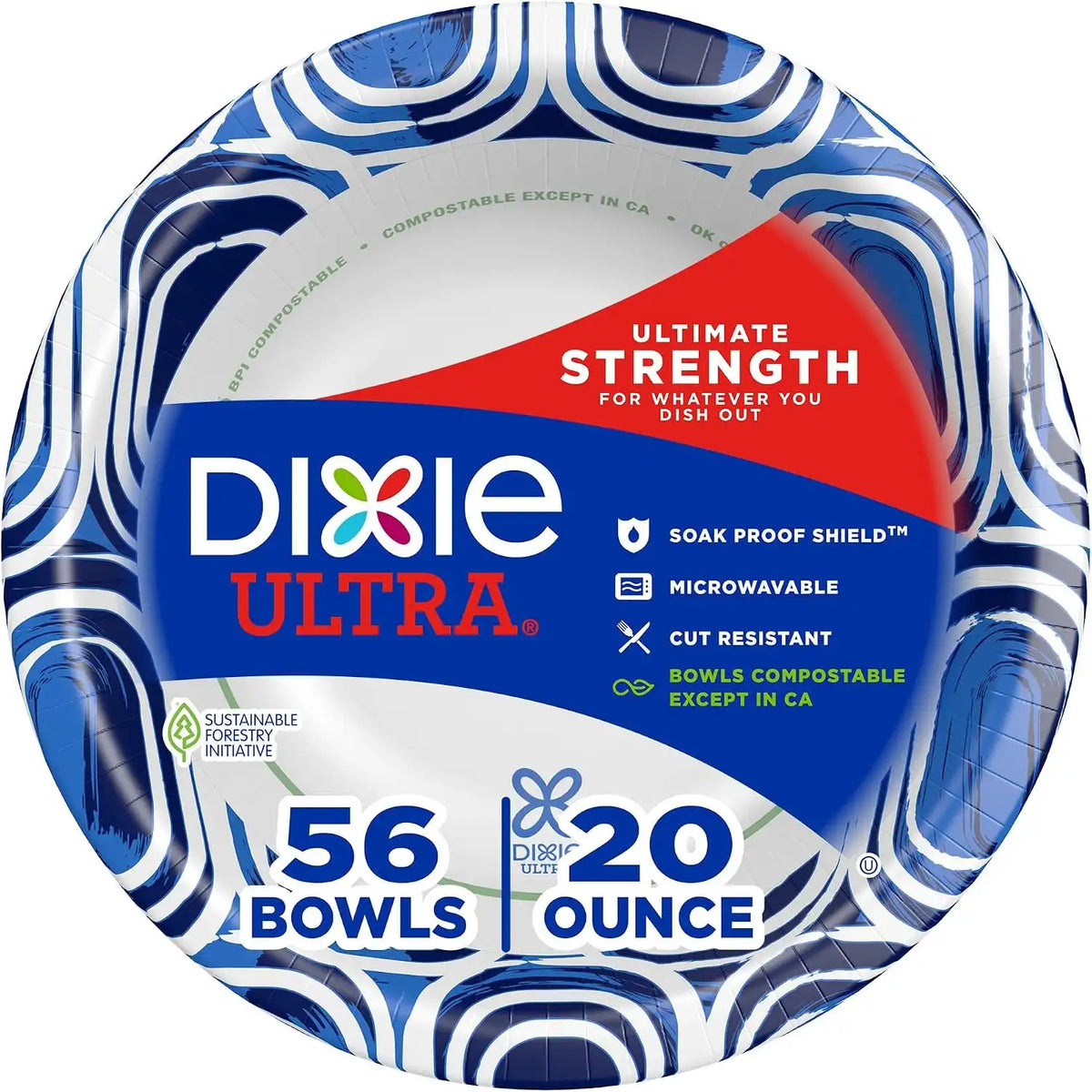 Dixie Ultra Large Paper Bowls 20 Oz, Disposable Bowls, 56 Count