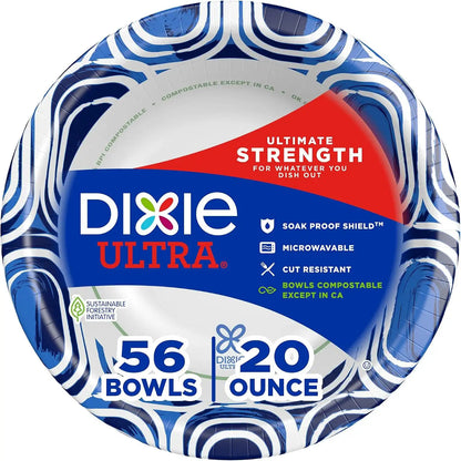 Dixie Ultra Large Paper Bowls 20 Oz, Disposable Bowls, 56 Count