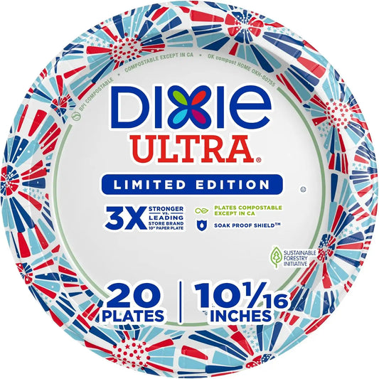 Dixie Ultra Limited Edition Paper Plates, 10" Dinner-Size Plates, 20 Count